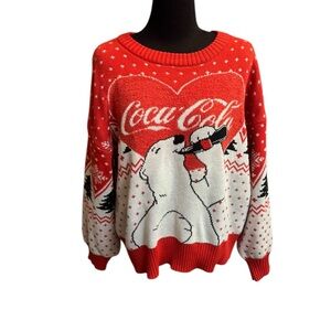 COCA COLA Polar Bear Christmas Sweater Novelty SZ M Red Cream Ugly Coke Holiday